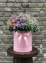 Цветочная композиция из Гипсофила и Розы в шляпной коробке в Посёлке Свободы