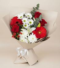 Букет цветов из:  Розы, Хризантемы, Герберы и Лилии в Посёлке Свободы
