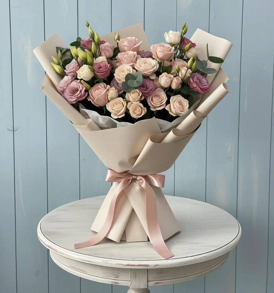 Букет цветов из: Розы и Лизиантусы в Посёлке Свободы