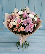 Букет цветов из:  Хризантемы, Розы и Альстромерии в Посёлке Свободы